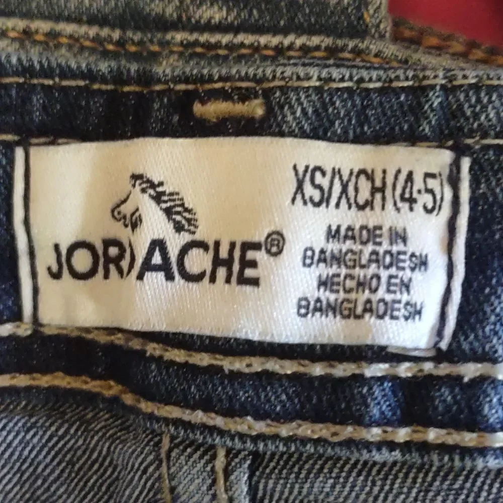Jordache Girls Size 4-5 denim‎ adjustable overalls shorts lace floral applique